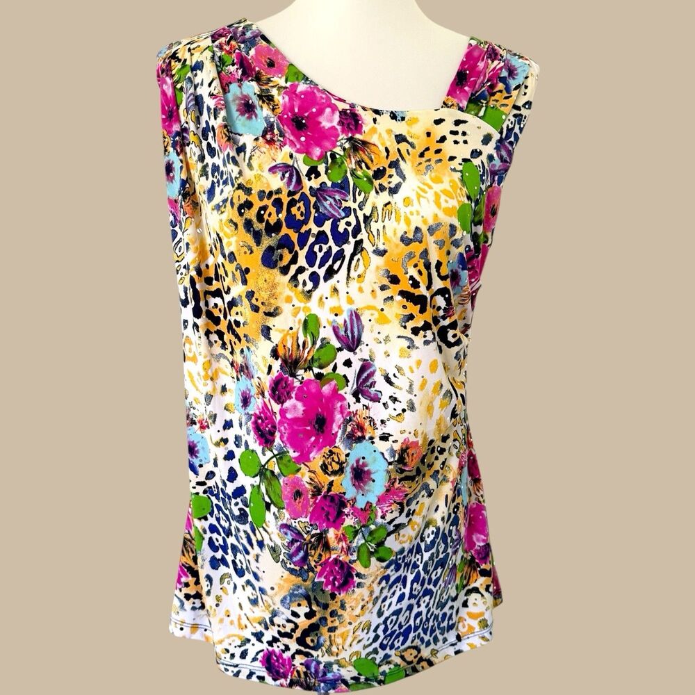 Simonton Says Multicolor Floral Animal Leopard Print Blouse Colorful Blouse Top